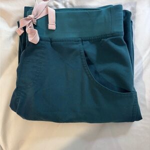 Figs Teal Scrub Pants with Pink Accent